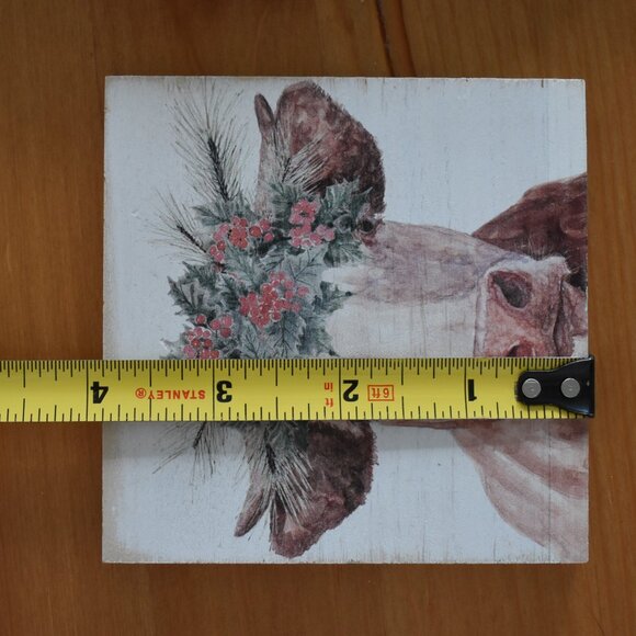 4pc Farmhouse Christmas Winter Holiday Barn Animals Wood Drink Coaster Set - Picture 2 of 10